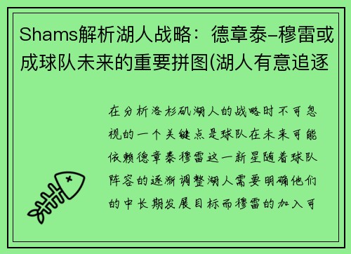 Shams解析湖人战略：德章泰-穆雷或成球队未来的重要拼图(湖人有意追逐德罗赞新闻)