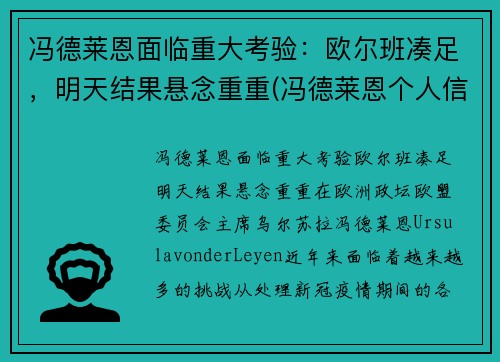 冯德莱恩面临重大考验：欧尔班凑足，明天结果悬念重重(冯德莱恩个人信息)