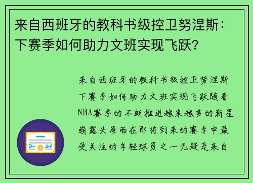 来自西班牙的教科书级控卫努涅斯：下赛季如何助力文班实现飞跃？