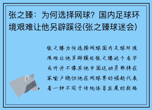 张之臻：为何选择网球？国内足球环境艰难让他另辟蹊径(张之臻球迷会)