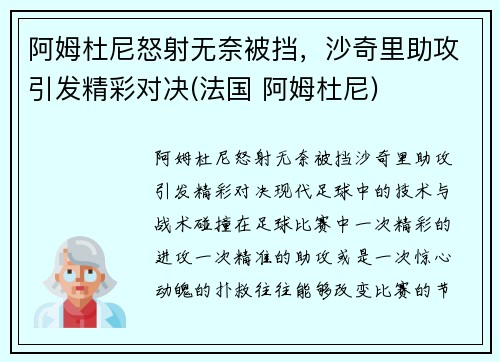 阿姆杜尼怒射无奈被挡，沙奇里助攻引发精彩对决(法国 阿姆杜尼)