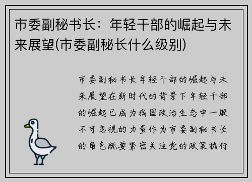市委副秘书长：年轻干部的崛起与未来展望(市委副秘长什么级别)