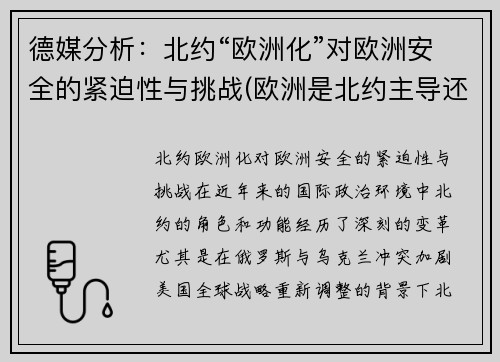 德媒分析：北约“欧洲化”对欧洲安全的紧迫性与挑战(欧洲是北约主导还是自己主导的军事战略)